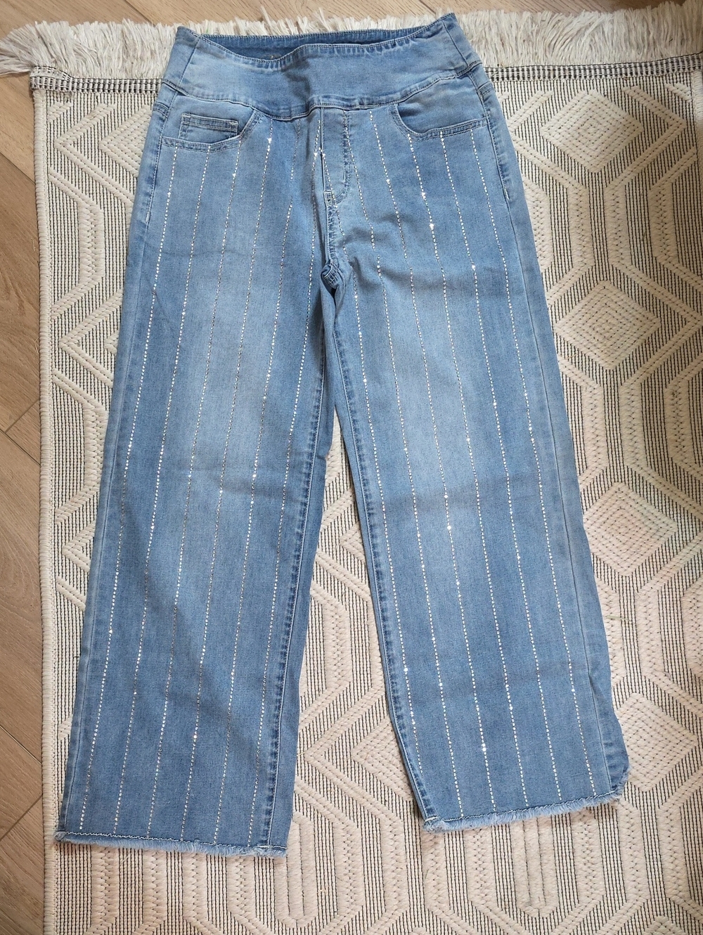Light Blue Wide Leg Pinstripe Rhinestone Ethyl Women's Jeans Size 4